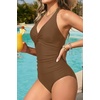 image:imageTummy Control One Piece Swimsuits  Women Halter Bathing Suit 2025 Twist Front Cut Out Full Coverage SwimwearBrown