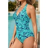 image:imageTummy Control One Piece Swimsuits  Women Halter Bathing Suit 2025 Twist Front Cut Out Full Coverage SwimwearGreen Paisley