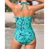 image:imageTummy Control One Piece Swimsuits  Women Halter Bathing Suit 2025 Twist Front Cut Out Full Coverage SwimwearGreen Paisley