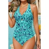 image:imageTummy Control One Piece Swimsuits  Women Halter Bathing Suit 2025 Twist Front Cut Out Full Coverage SwimwearGreen Paisley