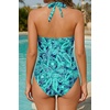 image:imageTummy Control One Piece Swimsuits  Women Halter Bathing Suit 2025 Twist Front Cut Out Full Coverage SwimwearGreen Paisley