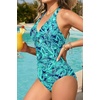image:imageTummy Control One Piece Swimsuits  Women Halter Bathing Suit 2025 Twist Front Cut Out Full Coverage SwimwearGreen Paisley