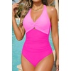 image:imageTummy Control One Piece Swimsuits  Women Halter Bathing Suit 2025 Twist Front Cut Out Full Coverage SwimwearPink