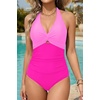 image:imageTummy Control One Piece Swimsuits  Women Halter Bathing Suit 2025 Twist Front Cut Out Full Coverage SwimwearPink