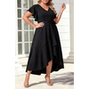 image:imageWomen Plus Size Wedding Guest Dress  Formal Cocktail Split Ruffle V Neck High Low Party Long Maxi DressesBlack