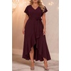 image:imageWomen Plus Size Wedding Guest Dress  Formal Cocktail Split Ruffle V Neck High Low Party Long Maxi DressesBurgundy