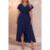 image:imageWomen Plus Size Wedding Guest Dress  Formal Cocktail Split Ruffle V Neck High Low Party Long Maxi DressesNavy Blue