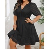 image:imageWomens Plus Size Summer Dresses  Hollow Out Eyelet Lace Ruffle Aline Short Graduation Dress for Beach Vacation PartyBlack