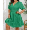 image:imageWomens Plus Size Summer Dresses  Hollow Out Eyelet Lace Ruffle Aline Short Graduation Dress for Beach Vacation PartyGreen