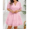 image:imageWomens Plus Size Summer Dresses  Hollow Out Eyelet Lace Ruffle Aline Short Graduation Dress for Beach Vacation PartyPink