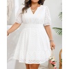image:imageWomens Plus Size Summer Dresses  Hollow Out Eyelet Lace Ruffle Aline Short Graduation Dress for Beach Vacation PartyWhite