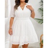 image:imageWomens Plus Size Summer Dresses  Hollow Out Eyelet Lace Ruffle Aline Short Graduation Dress for Beach Vacation PartyWhite