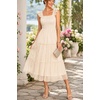 image:imageWomens Wedding Guest Dress Dotted Tulle Smocked Summer Midi Sleeveless Ruffle Tiered Flowy Mesh Party SundressBeige