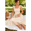 image:imageWomens Wedding Guest Dress Dotted Tulle Smocked Summer Midi Sleeveless Ruffle Tiered Flowy Mesh Party SundressBeige