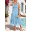 image:imageWomens Wedding Guest Dress Dotted Tulle Smocked Summer Midi Sleeveless Ruffle Tiered Flowy Mesh Party SundressLight Blue