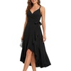 image:imageCocktail Dresses for Women Wedding Guest Midi High Low Spaghetti Strap Ruffle Hem Graduation Party ElegantBlack
