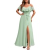 image:imageFormal Dresses for Women  Off the Shoulder Wedding Guest Bridesmaid Prom Chiffon Flowy Split ALine Long DressSage Green