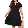image:imagePlus Size Summer Dress  Casual Sundress Beach Short Sleeve V Neck Tiered Button Up Boho Midi Flowy Sun Dresses WomenBlack