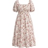 image:imagePlus Size Summer Dresses  Boho Casual Wedding Guest Midi Flowy Short Sleeves Smocked Button Down Dress for Curvy WomenBeige Floral