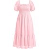 image:imagePlus Size Summer Dresses  Swiss Dot Smocked Square Neck Puff Sleeve Boho Maternity Maxi Dress for Baby Shower Wedding GuestPink
