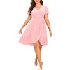 image:imagePlus Size Wedding Guest Dress  Summer Semi Formal Midi Eyelet Short Sleeve Wrap V Neck Belted A Line Dresses 2025Pink