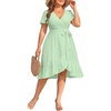 image:imagePlus Size Wedding Guest Dress  Summer Semi Formal Midi Eyelet Short Sleeve Wrap V Neck Belted A Line Dresses 2025Sage Green