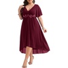 image:imageTALISEA Plus Size Dresses Wedding Guest  Formal Cocktail Chiffon Appliques V Neck Ruffle Short Sleeve High Low Dress WomenBurgundy