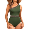 image:imageTalisea One Shoulder One Piece Swimsuits  Women Tummy Control Bathing Suit with Tie Knot Swimwear Full CoverageArmy Green With Gold Trim