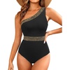 image:imageTalisea One Shoulder One Piece Swimsuits  Women Tummy Control Bathing Suit with Tie Knot Swimwear Full CoverageBlack With Gold Trim