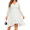image:imageTalisea Plus Size Cocktail Dress  Formal Wedding Guest Fall Long Sleeve A Line Pleated V Neck Midi Dresses for Curvy WomenWhite