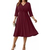 image:imageTalisea Plus Size Dress for Women Twist Knot V Neck 34 Sleeves A Line Wedding Guest Midi DressesBurgundy