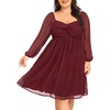 image:imageTalisea Plus Size Dresses Sweetheart Neckline Long Sleeves Chiffon Party Cocktail A Line Curvy Womens Midi DressBurgundy Long Sleeve