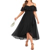 image:imageTalisea Plus Size Dresses Wedding Guest  Formal Off The Shoulder Bridesmaid Chiffon Ruffle Long High Low Dress Curvy WomenBlack