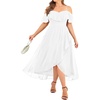 image:imageTalisea Plus Size Dresses Wedding Guest  Formal Off The Shoulder Bridesmaid Chiffon Ruffle Long High Low Dress Curvy WomenWhite