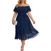 image:imageTalisea Plus Size Dresses Wedding Guest  Formal Ruffle Off The Shoulder Cocktail Chiffon ALine Midi Dress Curvy WomenNavy Blue