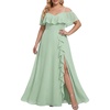 image:imageTalisea Plus Size Formal Dresses  Off Shoulder Chiffon High Slit Ruffle Wedding Guest Bridesmaid Prom Evening DressSage Green
