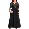 image:imageTalisea Plus Size Formal Dresses  V Neck 34 Sleeves Sequin Evening Gowns Prom Gala Wedding Guest Chiffon Long Maxi DressBlack