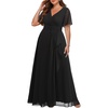 image:imageTalisea Plus Size Formal Dresses  Wedding Guest Bridesmaid Evening Prom Chiffon V Neck Ruffle Short Sleeves Long Dress WomenBlack
