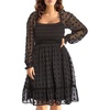 image:imageTalisea Plus Size Square Neck Graduation Summer Casual Sundress Chiffon Swiss Dot Ruffle Flowy Short Smocked DressBlack Long Sleeve