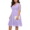 image:imageTalisea Plus Size Wedding Guest Dress  Formal Cocktail Party Ruffle Elegant Tea Length Lace Chiffon V Neck Midi DressesLavender