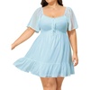 image:imageTalisea Plus Size Womens Sweetheart Neckline Dress Smocked Short Summer Sundress Chiffon Mini Cute Graduation DressesBlue Short Sleeve