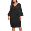 image:imageTalisea Women Plus Size Work Dress  Semi Formal Wedding Guest Church Business Office Interview V Neck Bell Sleeve DressBlack