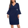 image:imageTalisea Women Plus Size Work Dress  Semi Formal Wedding Guest Church Business Office Interview V Neck Bell Sleeve DressNavy Blue