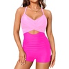 image:imageTalisea Womens One Piece Swimsuit with Shorts Boyshorts Boyleg 2025 Cutout Bathing Suit Criss Cross SwimwearPink