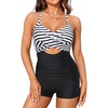 image:imageTalisea Womens One Piece Swimsuit with Shorts Boyshorts Boyleg 2025 Cutout Bathing Suit Criss Cross SwimwearStripe and Black