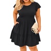 image:imageTalisea Womens Plus Size Casual Summer Tiered Flutter Sleeve Swing Short Babydoll Dress with PocketsBlack