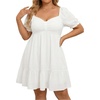 image:imageTalisea Womens Plus Size Summer Dress  Sweetheart Neck Puff Sleeve Casual Sundress Graduation Teen Babydoll Short DressesWhite