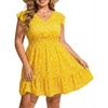 image:imageTalisea Womens Plus Size Summer Dress Yellow Floral Casual Boho V Neck Ruffle Sleeve Flowy Short Sundress Pockets Beach