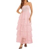 image:imageTalisea Womens Strapless Maxi Dress  Smocked Textured Jacquard Tiered Beach Wedding Guest Summer Boho Dress with LiningPink
