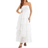 image:imageTalisea Womens Strapless Maxi Dress  Smocked Textured Jacquard Tiered Beach Wedding Guest Summer Boho Dress with LiningWhite